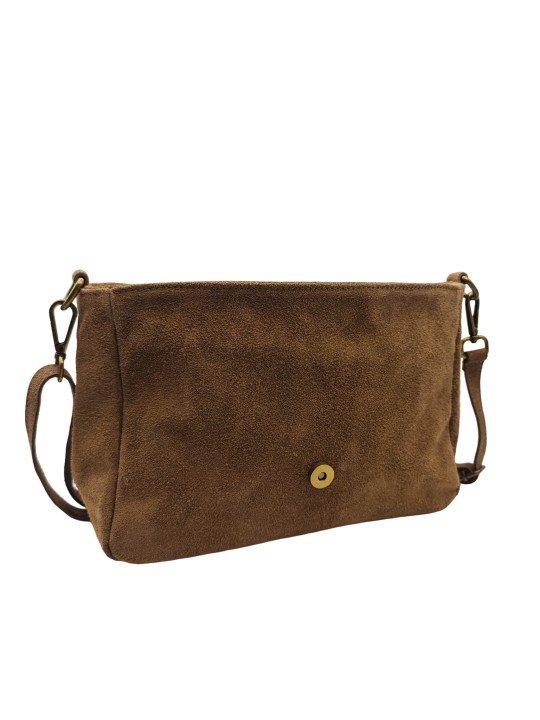 Soleil Chic Sac Bandoulière Cuir Besace Rabat Taupe Nubuck