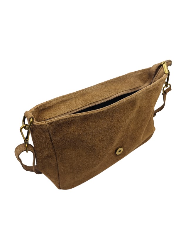 Soleil Chic Sac Bandoulière Cuir Besace Rabat Taupe Nubuck