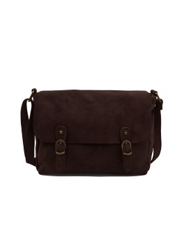 Soleil Chic Sac Bandoulière Cuir Rabat Marron Velours