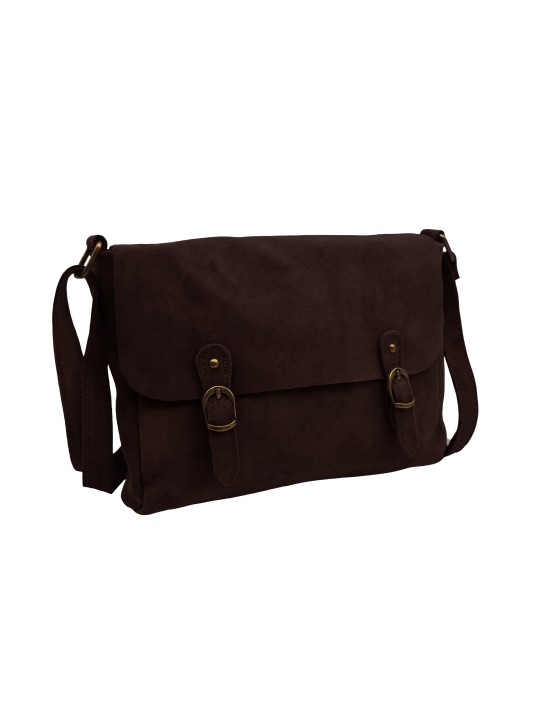 Soleil Chic Sac Bandoulière Cuir Rabat Marron Velours