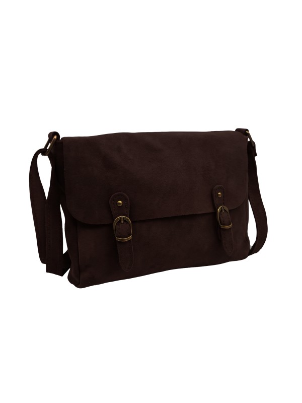 Soleil Chic Sac Bandoulière Cuir Rabat Marron Velours