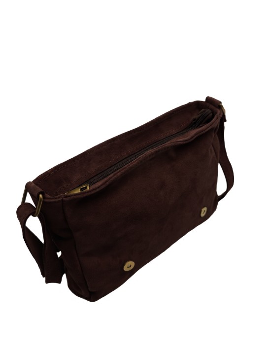 Soleil Chic Sac Bandoulière Cuir Rabat Marron Velours