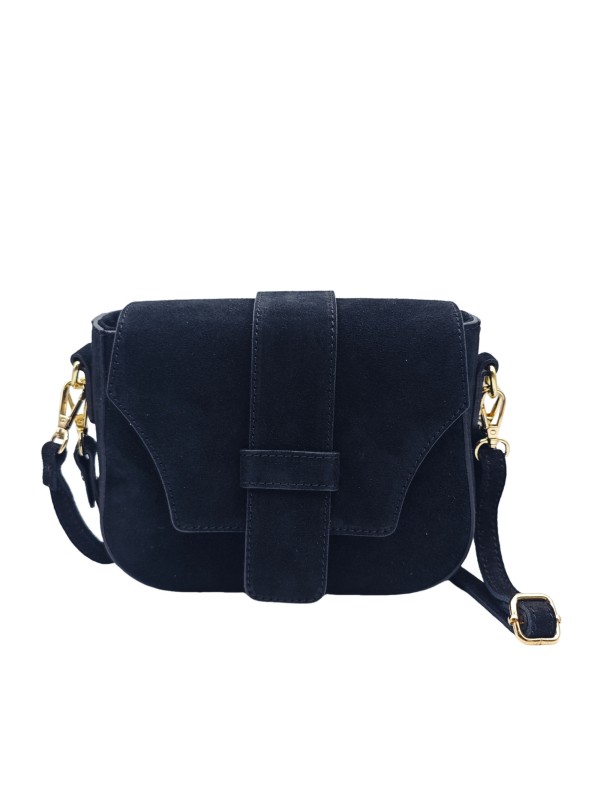 Soleil Chic Elise Sac Bandoulière Cuir Daim Noir