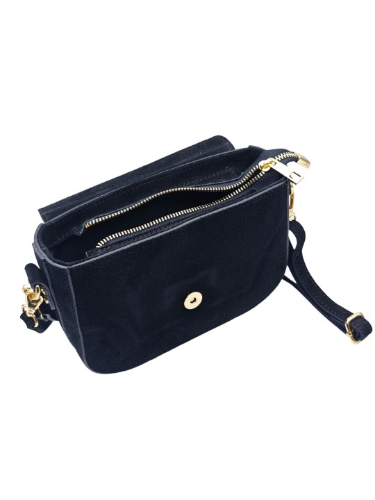 Soleil Chic Elise Sac Bandoulière Cuir Daim Noir