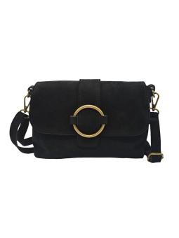 Soleil Chic Sac bandouliere cuir Anneau Nubuck Noir