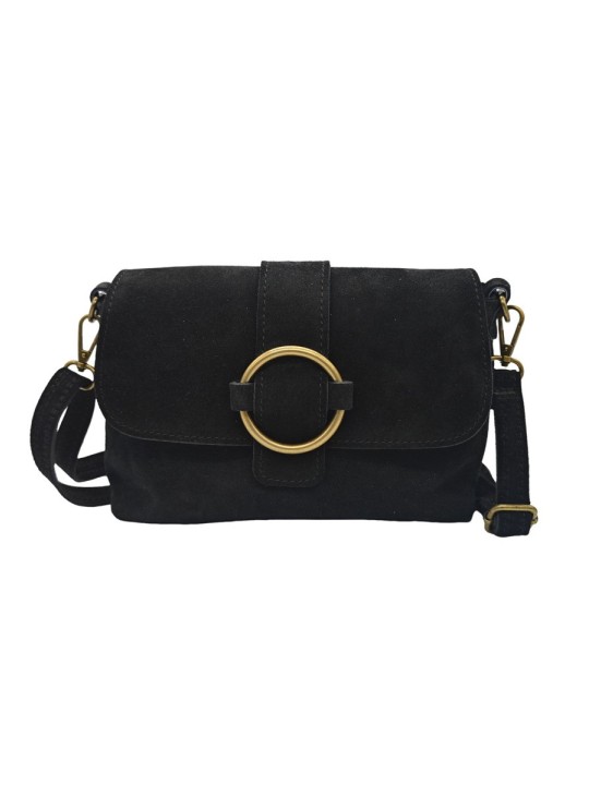 Soleil Chic Sac bandouliere cuir Anneau Nubuck Noir