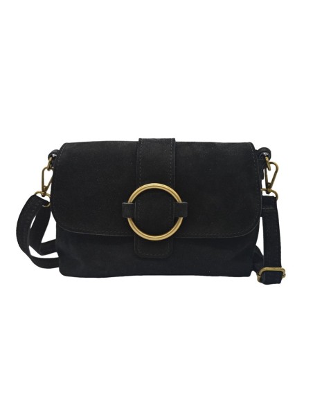 Soleil Chic Sac bandouliere cuir Anneau Nubuck Noir
