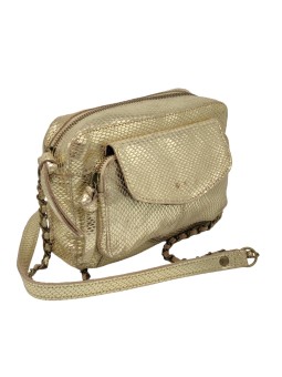 PCNAINA Sac bandoulière cuir Beige Champagne Snake PIECES