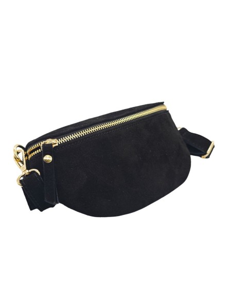 Demi Lune Petit Sac banane cuir nubuck Noir