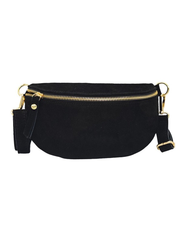 Demi Lune Petit Sac banane cuir nubuck Noir