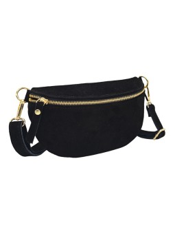 Demi Lune Petit Sac banane cuir nubuck Noir