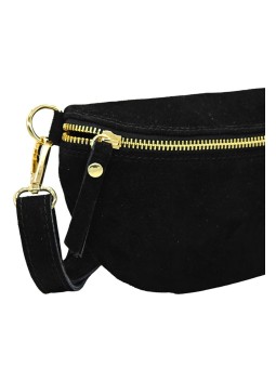 Demi Lune Petit Sac banane cuir nubuck Noir