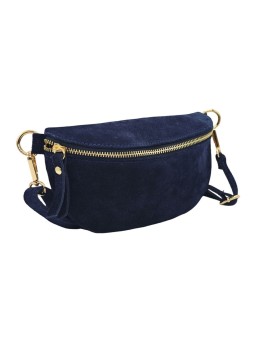 Demi Lune Petit Sac banane cuir nubuck Marine