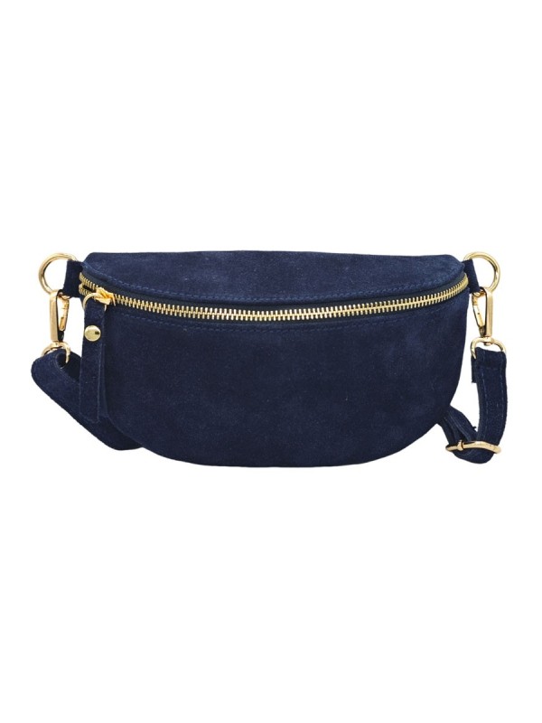 Demi Lune Petit Sac banane cuir nubuck Marine