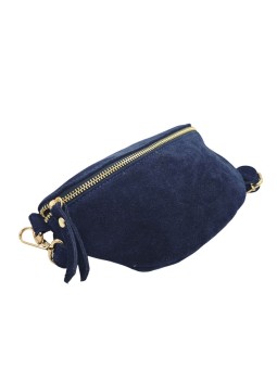 Demi Lune Petit Sac banane cuir nubuck Marine