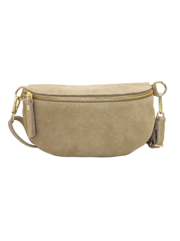 Demi Lune Petit Sac banane cuir nubuck Taupe