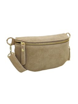 Demi Lune Petit Sac banane cuir nubuck Taupe