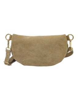 Demi Lune Petit Sac banane cuir nubuck Taupe