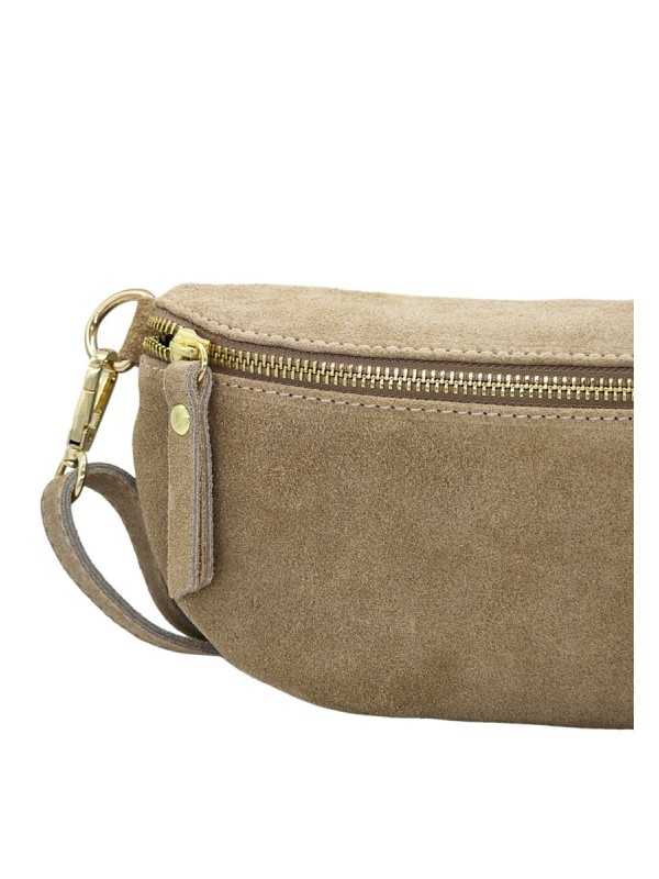 Demi Lune Petit Sac banane cuir nubuck Taupe