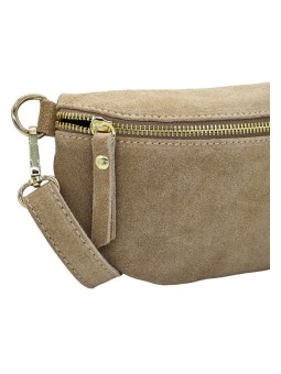 Demi Lune Petit Sac banane cuir nubuck Taupe