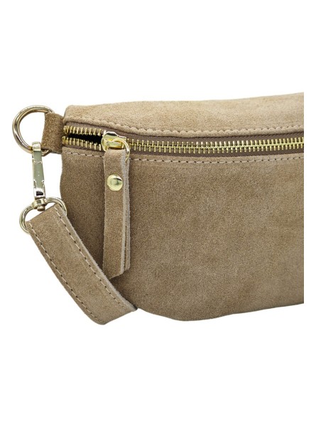 Demi Lune Petit Sac banane cuir nubuck Taupe