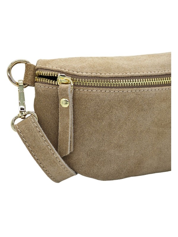 Demi Lune Petit Sac banane cuir nubuck Taupe