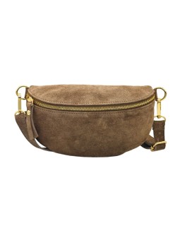 Demi Lune Petit Sac banane cuir nubuck Taupe fonce