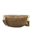 Demi Lune Petit Sac banane cuir nubuck Taupe fonce