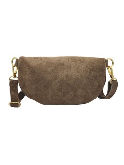 Demi Lune Petit Sac banane cuir nubuck Taupe fonce