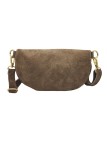 Demi Lune Petit Sac banane cuir nubuck Taupe fonce