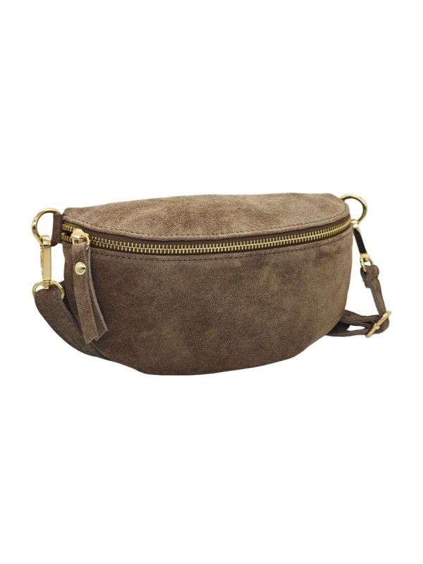 Demi Lune Petit Sac banane cuir nubuck Taupe fonce