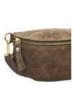 Demi Lune Petit Sac banane cuir nubuck Taupe fonce