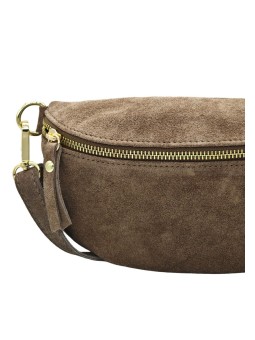 Demi Lune Petit Sac banane cuir nubuck Taupe fonce