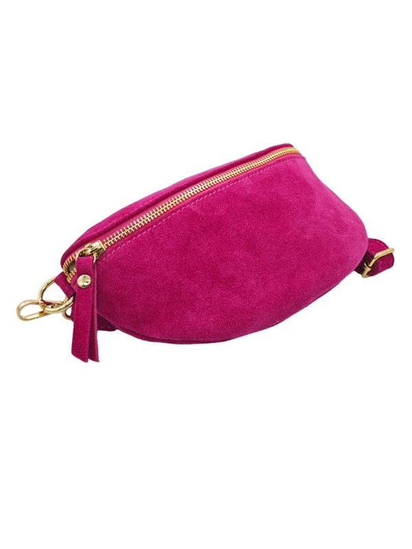 Demi Lune Petit Sac banane cuir nubuck Fuchsia