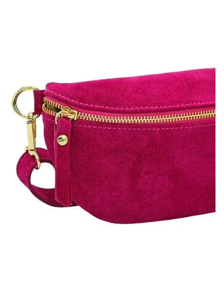 Demi Lune Petit Sac banane cuir nubuck Fuchsia