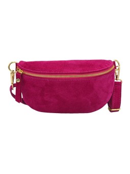 Demi Lune Petit Sac banane cuir nubuck Fuchsia