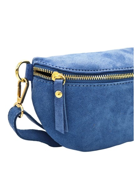 Demi Lune Petit Sac banane cuir nubuck Bleu Ciel