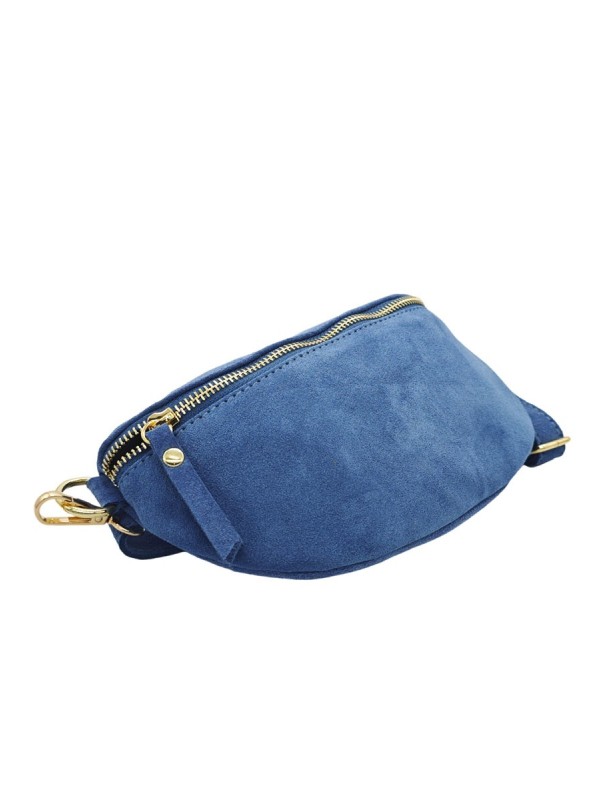 Demi Lune Petit Sac banane cuir nubuck Bleu Ciel