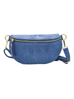 Demi Lune Petit Sac banane cuir nubuck Bleu Ciel