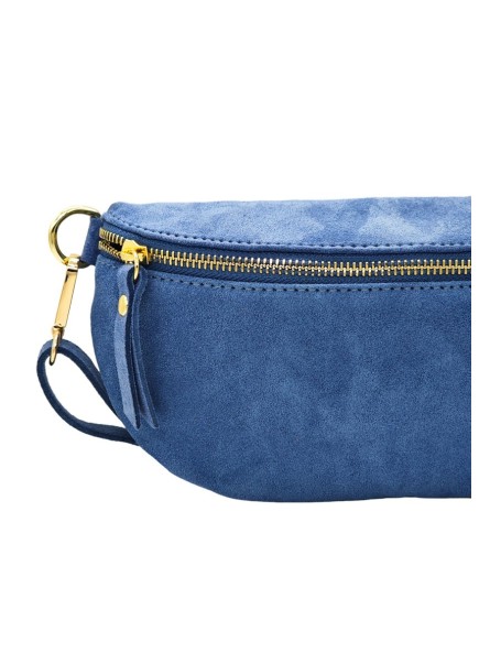 Demi Lune Petit Sac banane cuir nubuck Bleu Ciel