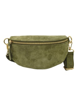 Demi Lune Petit Sac banane cuir nubuck Kaki