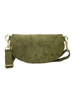 Demi Lune Petit Sac banane cuir nubuck Kaki