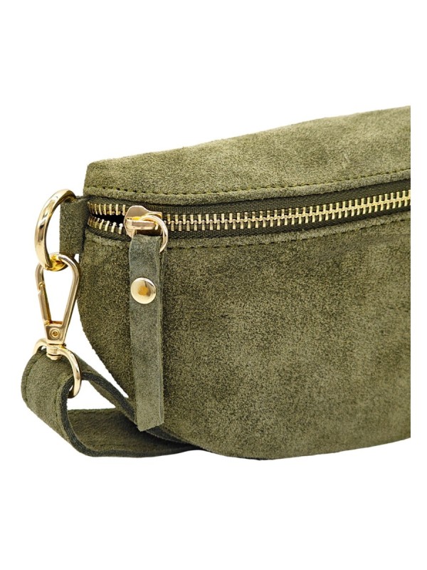 Demi Lune Petit Sac banane cuir nubuck Kaki