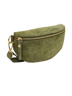 Demi Lune Petit Sac banane cuir nubuck Kaki