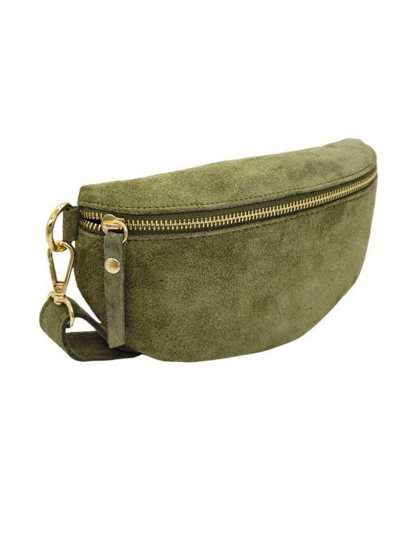 Demi Lune Petit Sac banane cuir nubuck Kaki