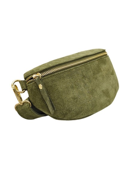 Demi Lune Petit Sac banane cuir nubuck Kaki