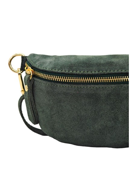 Demi Lune Petit Sac banane cuir nubuck Vert