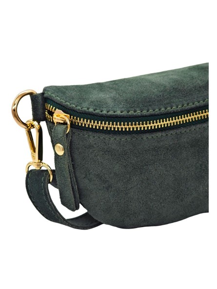 Demi Lune Petit Sac banane cuir nubuck Vert