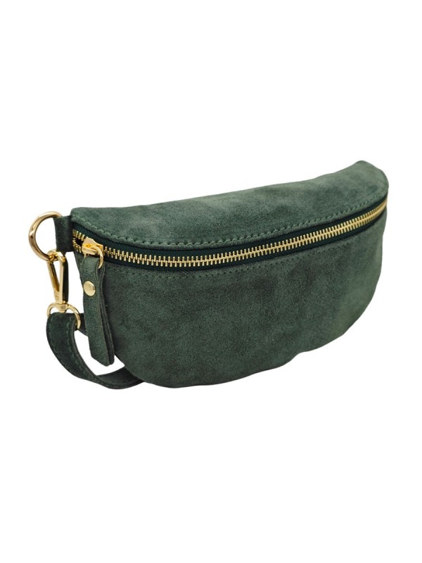 Demi Lune Petit Sac banane cuir nubuck Vert