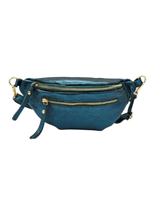 Chic Sac banane cuir Bleu Canard Irise